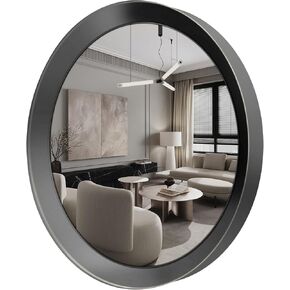 Modern Round Wall Mirror 24"x24", Metal Framed Wall Mounted Vanity Mirror, Silver Gray Hanging Mirror for Bathroom, Bedroom, Living Room, Entryway