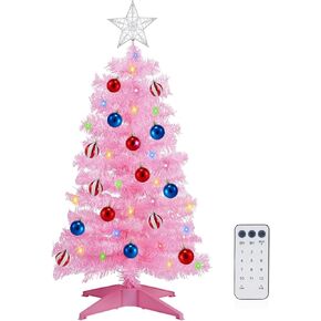 3 FT Artificial Christmas Tree, Small Xmas Christmas Tree with Remote 12 Mode 50 Warm White & 15 DIY Balls Ornaments for Home Tables Indoor Holiday Decoration (Green)