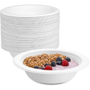 Comfy Package [125 Pack 100% Compostable White Paper Bowls, 16 oz. Heavy-Duty Paper Soup Bowls - Eco-Friendly Disposable Sugarcane Bowls