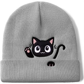 Cat Beanie Hats for Women Cute Cat Lovers Gifts Women's Winter Animal Knitted Hats for Girls