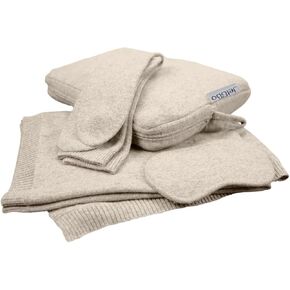 Jet&Bo 100% Pure Cashmere Travel Set: Blanket, Eye Mask, Socks, Carry/Pillow Case Natural