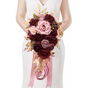 Alecono Wedding Bouquets for Bride, 9.8in Artificial Orange Bridal Bouquets for Fall Wedding Ceremony and Anniversary Autumn Decorations