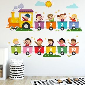 Kids Train Numbers Wall Decals, Happy Preschool Cartoon Peel and Stick Nursery Wall Decor, Removable Home Room Wall Decor Murals Stickers for Kids Girls Toddler Bedroom Living Room