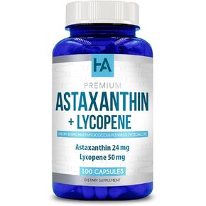 Astaxanthin 24mg + Lycopene 50mg - 100 Vegetarian Capsules (Non-GMO & Gluten Free)