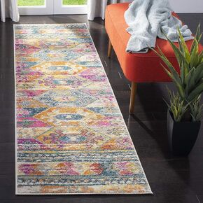 SAFAVIEH Madison Collection Runner Rug - 2'3" x 10', Blue & Fuchsia, Moroccan Boho Distressed Design, Non-Shedding & Easy Care, Ideal for High Traffic Areas in Living Room, Bedroom (MAD118C)