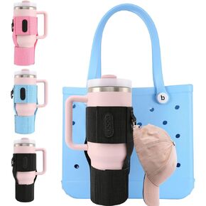 Cup Holder for Bogg Bag, Adjustable Cup Holder Attachment Bogg Bag Insert, Water Bottle Accessories for Stanley/Yeti Cup, Bogg Bag Drink Holder Attachment for Beach Tote Bag (PINK-1PCS)