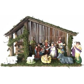 Rocky Mountain Goods 11 Piece Porcelain Nativity Set with Stable - 2"-5" Porcelain Figurines with 16" x 11 Stable - Nativity Set for Christmas Indoor - Jesus, Mary, Joseph, 3 Wisemen, Angel