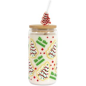 Christmas Gift Iced Coffee Cup, Practical Birthday Gift, 18oz Christmas Cake Tree Tumbler Can Glass, Reusable Beer Can Drinking Glass for Christmas Decor