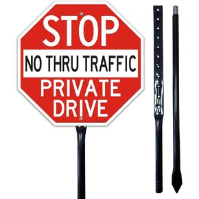 1Pack Large Stop Sign Private Drive Sign No Thru Traffic Sign with 36" Metal Thick Stakes, 12x12 Inch Rust Free Heavy Duty Reflective Aluminum,Easy to Mount,Outdoor use