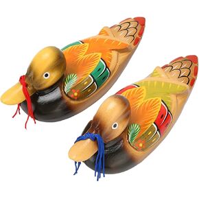 Topyond 1 Pair Romantic Wooden Mandarin Duck Ornament Water Based Paint, Office and Living Room Decor, Ideal for Wedding, Handcrafted Desk Decor