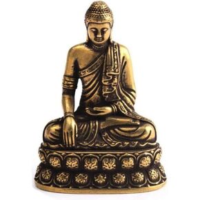 Kopida Retro Pure Brass Antique Sakyamuni Sitting Buddha Statue Ornaments Meditation Seated Pose Buddha Statue Figurine Car Decoration Office Decoration Antiques Small Sakyamuni Statue Home Decor