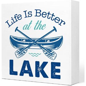 Relax You're on Lake Time Rustic Lake Wooden Plaque Sign Desk Decor,Retro Lake Cabin Home Wood Block Sign Desk Decorations for Primitive Country Lake Farmhouse Shelf Table Decor