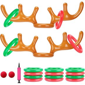 Inflatable Reindeer Antler Ring Toss Game for Christmas Party Supplies - Christmas Reindeer Game with Red Nose, Xmas Target Game Toy