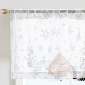 jinchan Snowflake Sheer Valance 16 Inch Xmas Snow Voile Valance Curtain Winter Holiday Short Topper Curtain for Living Room Kitchen Home Decor Semi Sheer Window Treatment Rod Pocket 1 Panel Off White
