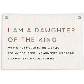 Christian Wall Decor for Girls Room,Baby Girls Nursery Decor,Bible Verse Wall Linen Hanging Banner Flags,I Am The Daughter of A King Neutral Wall Decor,Birthday Christmas Gift 30x20 Inch