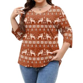 TFSDOD Womens Plus Size Tops V Neck T Shirts 3/4 Sleeve Blouse Summer Casual Tees XL-5X
