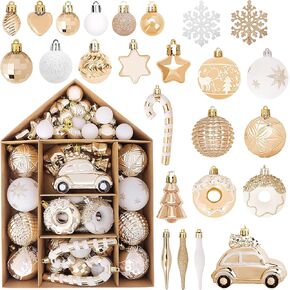 DeckTheHalls Christmas Ornaments 72 Count, Christmas Balls, Shatterproof Christmas Ornaments, Christmas Decorations for Tree, Gold Ornaments Christmas, Plastic Ornaments (Champagne)