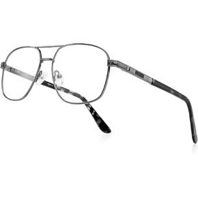 RB. Pilot Reading Glasses for Men Square Double Bridge Light Blocking Computer Readers Spring Hinge Metal Frame Acetate Legs