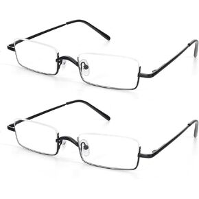 KoKoBin Half Reading Glasses 2 Pairs Square Half Rim Metal Frame Glasses Spring Hinge Readers for Men and Women