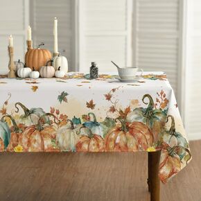 Horaldaily Fall Tablecloth 60×84 Inch Rectangular, Thanksgiving Autumn Harvest Orange Pumpkin Leaves Washable Table Cover for Party Picnic Dinner Decor