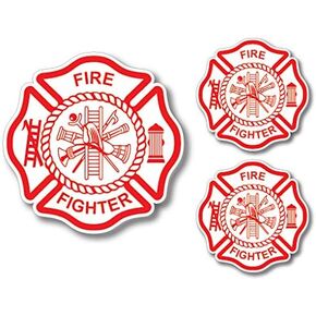 3 Pack Firefighter Badge Maltese Cross Thin Red Line Red Lives Matter for Firemen or Firewomen