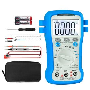 Multimeter 6000 Count TRMS Electrical Tester, Kethvoz 600V Voltmeter Battery Tester Measure AC DC Voltage Current Ohm Capacitance Temperature, Carrying Case & Sharp Test Leads Included
