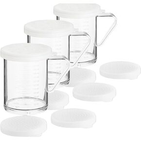 (Pack of 6) Polycarbonate Cheese/Dredge Shakers with 3 Snap-on lids featuring 2mm, 3mm, and 4 mm diameter holes 10 oz, Clear seasoning shaker, sugar/spice dispenser, large salt and pepper shakers (6)