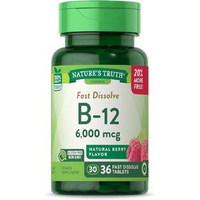 Nature's Truth Vitamin B-12 6000 Mcg, Fast Dissolve Tabs, Natural Berry Flavor