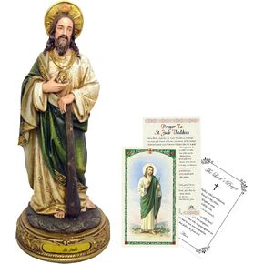 Large 12 inch Saint Jude Statue - St Jude Prayer Card, The Lord's Prayer Card - St Jude Statue for Home Decor - San Judas Tadeo Estatua, Patron Saint of Hope and Impossible Causes Themed Set - 3 Items
