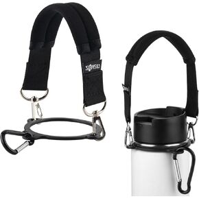 Cosmos 2 Sets Water Bottle Handle Strap Carrier Handle Neoprene Holder Strap with Metal Clip for Wide Mouth Bottles, Fits 12 oz to 64 oz Bottle for Hiking, Camping, Outdoor Sports