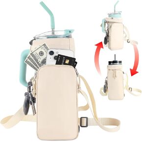 Vomgomfom Water Bottle Holder Pouch with Phone Pocket for 40/30 oz Tumbler with Handle/no Handle,Universal Bottle Sling with Adjustable Strap