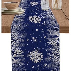 Pink Christmas Table Runner 90 Inches Long for Dining Table Decor, Cotton Linen Winter Snowflake Table Runner Washable Dresser Scarf for Kitchen Christmas Holiday Seasonal Leaves Pine Cones