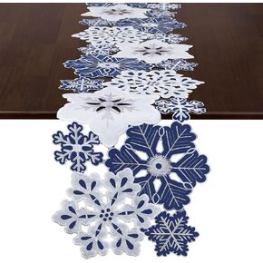Grelucgo Embroidered Navy Blue Snowflake Table Runner, Christmas Party Decor, Winter Holiday Decorations (14x68 inches)