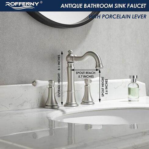 Polished Chrome Bathroom Faucet, Traditional Porcelain Handle 8 inch Widespread Bathroom Faucets for Sink 3 Hole, 8 in Spread Bath Vanity Faucet, with 2Pcs Water Supply Lines and Pop-up Drain in Saudi Arabia