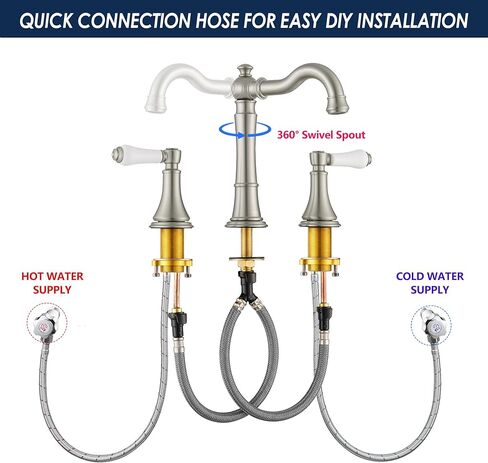 Polished Chrome Bathroom Faucet, Traditional Porcelain Handle 8 inch Widespread Bathroom Faucets for Sink 3 Hole, 8 in Spread Bath Vanity Faucet, with 2Pcs Water Supply Lines and Pop-up Drain in Saudi Arabia