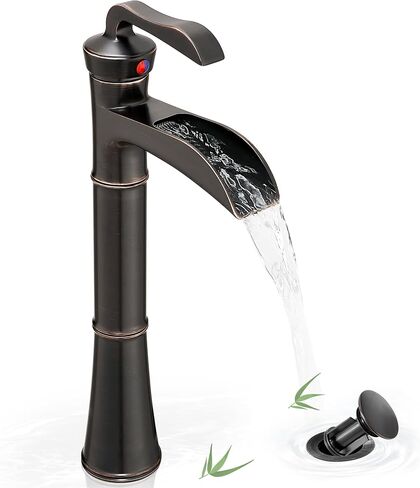 Tall Vessel Sink Faucet, Oil Rubbed Bronze Bathroom Faucet Waterfall Bathroom Faucets One Hole, Brass Bathroom Sink Faucet Single Handle with Pop-Up Drain & Water Hoses, 5 Mins Install in Saudi Arabia