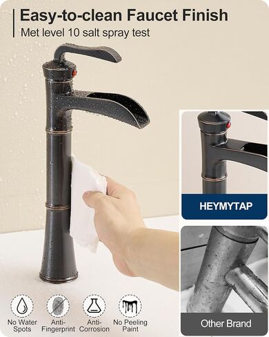 Tall Vessel Sink Faucet, Oil Rubbed Bronze Bathroom Faucet Waterfall Bathroom Faucets One Hole, Brass Bathroom Sink Faucet Single Handle with Pop-Up Drain & Water Hoses, 5 Mins Install in Saudi Arabia
