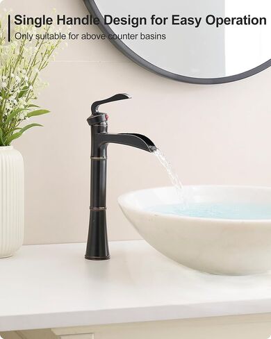 Tall Vessel Sink Faucet, Oil Rubbed Bronze Bathroom Faucet Waterfall Bathroom Faucets One Hole, Brass Bathroom Sink Faucet Single Handle with Pop-Up Drain & Water Hoses, 5 Mins Install in Saudi Arabia