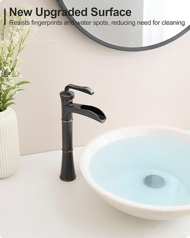 Tall Vessel Sink Faucet, Oil Rubbed Bronze Bathroom Faucet Waterfall Bathroom Faucets One Hole, Brass Bathroom Sink Faucet Single Handle with Pop-Up Drain & Water Hoses, 5 Mins Install in Saudi Arabia