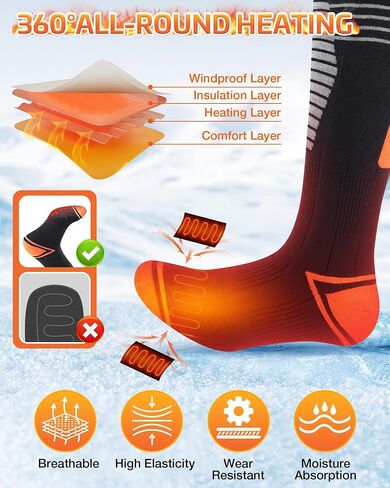 Heated Socks, 6000mAh Rechargeable Heated Socks for Men Women, Up to 9 Hours, APP-Controlled Electric Socks, 4 Heating Settings, Washable Winter Foot Warmer Socks, Outdoor Skiing Hunting Hiking in Saudi Arabia