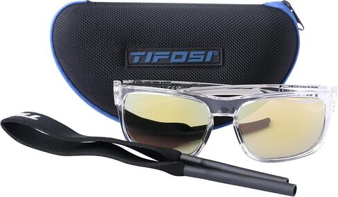 Tifosi Optics Swick Sunglasses Bundle with Case and Eyewear Straps (Crystal Clear/Smoke Yellow Mirror) in Saudi Arabia