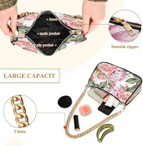 Shoulder Bags for Women Vintage Floral Spring Flowers Hobo Tote Handbag Small Clutch Purse with Zipper Closure in Saudi Arabia