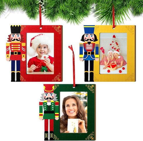 3 Pieces Christmas Wooden Picture Frames Ornaments Christmas Tree Ornaments Wooden Nutcracker Soldier Ornaments 2021 Family Photo Frame Hanging with Rope for Holiday Presents and Tree Decoration in Saudi Arabia