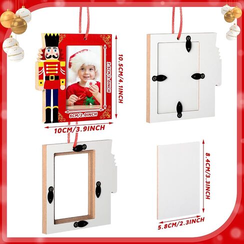 3 Pieces Christmas Wooden Picture Frames Ornaments Christmas Tree Ornaments Wooden Nutcracker Soldier Ornaments 2021 Family Photo Frame Hanging with Rope for Holiday Presents and Tree Decoration in Saudi Arabia