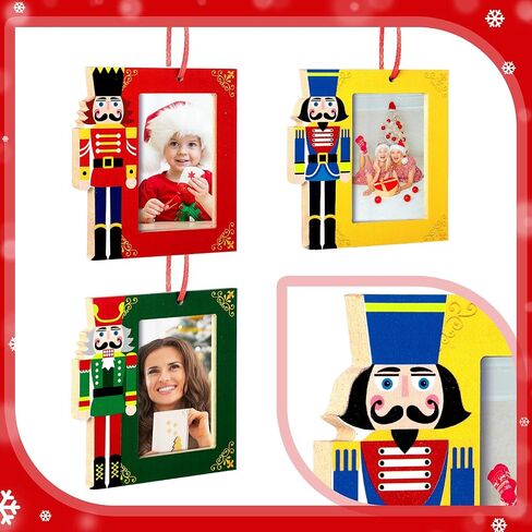 3 Pieces Christmas Wooden Picture Frames Ornaments Christmas Tree Ornaments Wooden Nutcracker Soldier Ornaments 2021 Family Photo Frame Hanging with Rope for Holiday Presents and Tree Decoration in Saudi Arabia