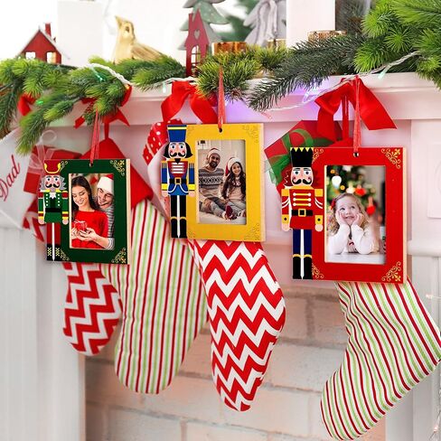 3 Pieces Christmas Wooden Picture Frames Ornaments Christmas Tree Ornaments Wooden Nutcracker Soldier Ornaments 2021 Family Photo Frame Hanging with Rope for Holiday Presents and Tree Decoration in Saudi Arabia