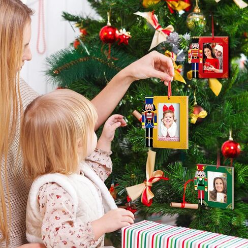 3 Pieces Christmas Wooden Picture Frames Ornaments Christmas Tree Ornaments Wooden Nutcracker Soldier Ornaments 2021 Family Photo Frame Hanging with Rope for Holiday Presents and Tree Decoration in Saudi Arabia