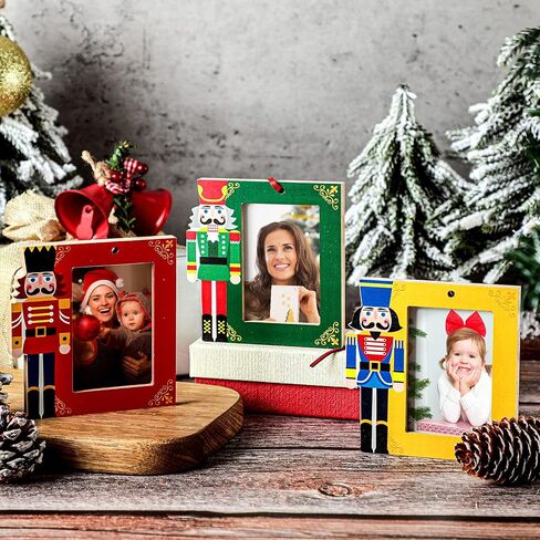 3 Pieces Christmas Wooden Picture Frames Ornaments Christmas Tree Ornaments Wooden Nutcracker Soldier Ornaments 2021 Family Photo Frame Hanging with Rope for Holiday Presents and Tree Decoration in Saudi Arabia