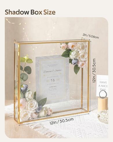 Large Shadow Box Frame 12x12, Glass Wedding Shadow Boxes Display Case, Deep 3D Picture Frame with Traceless Removable Adhesive for Wedding Bouque, Memories, Tickets and Photos in Kuwait