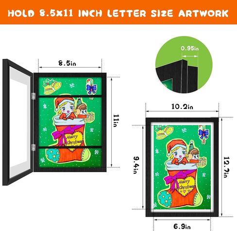 Kids Art Frame, Kid Artwork Frames Changeable, Wooden Picture Frame for Children Art Projects Display Front Opening Holds 50, Magnetic Art Decoration Hanging with Storage, Display 8.5x11 with Mat, in Saudi Arabia